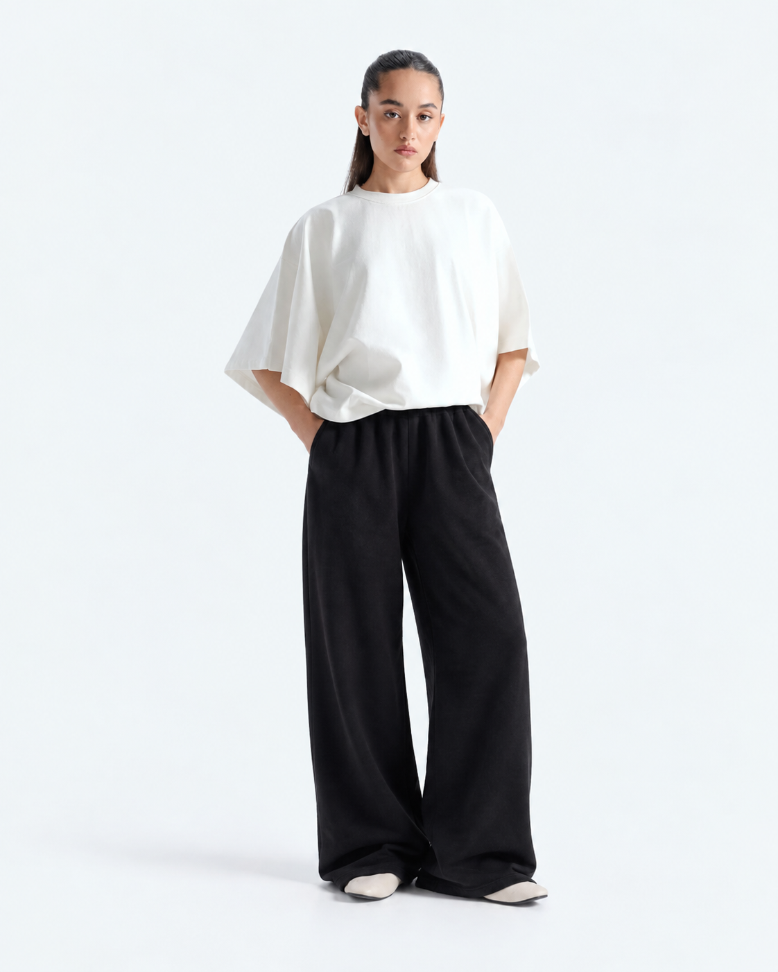 Wide Leg Fleece Trouser - Black
