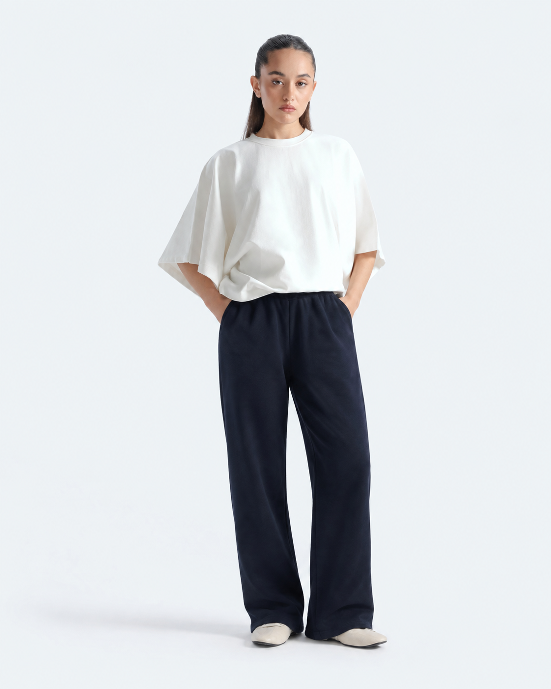 Straight Leg Fleece Trouser - Navy