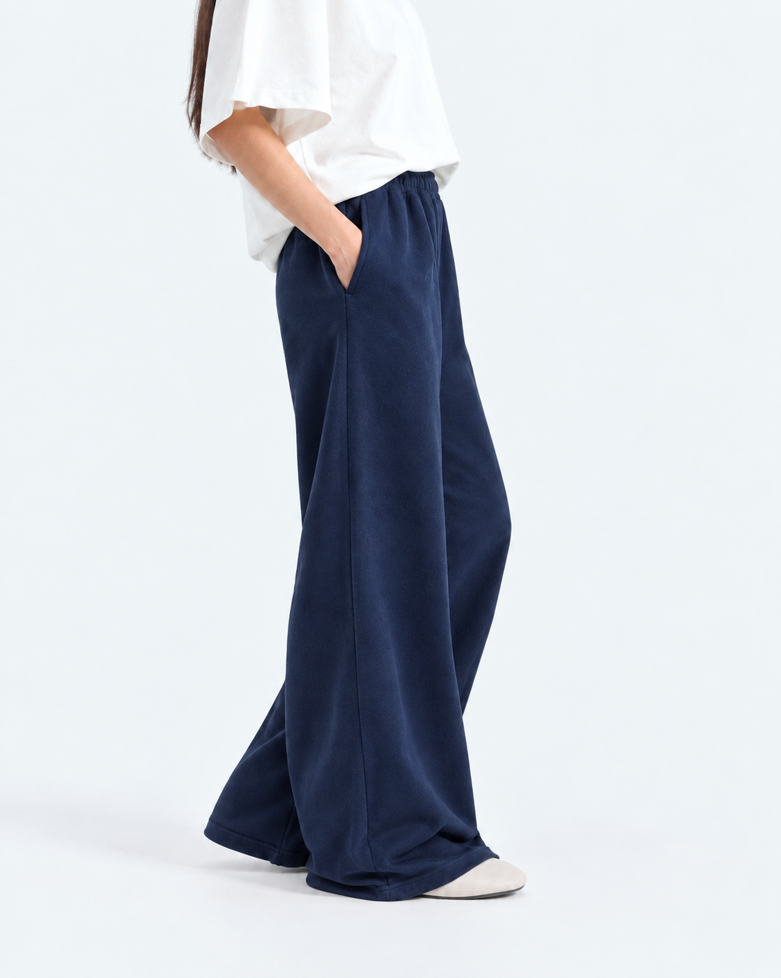 Wide Leg Fleece Trouser - Navy