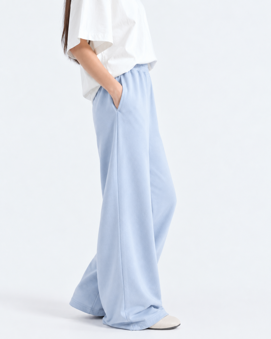 Wide Leg Fleece Trouser - Powder Blue