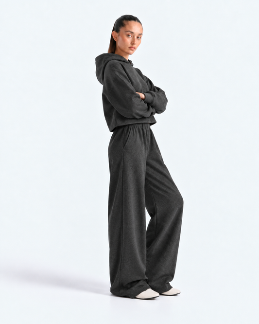 Oversized Cropped Hoodie Tracksuit - Charcoal Grey