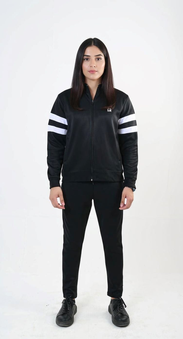 W-Contrast Band Zipper Tracksuit
