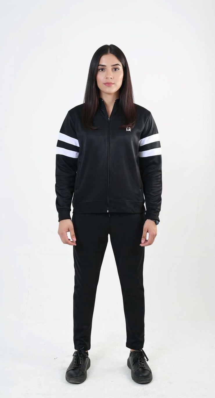 W-Contrast Band Zipper Tracksuit