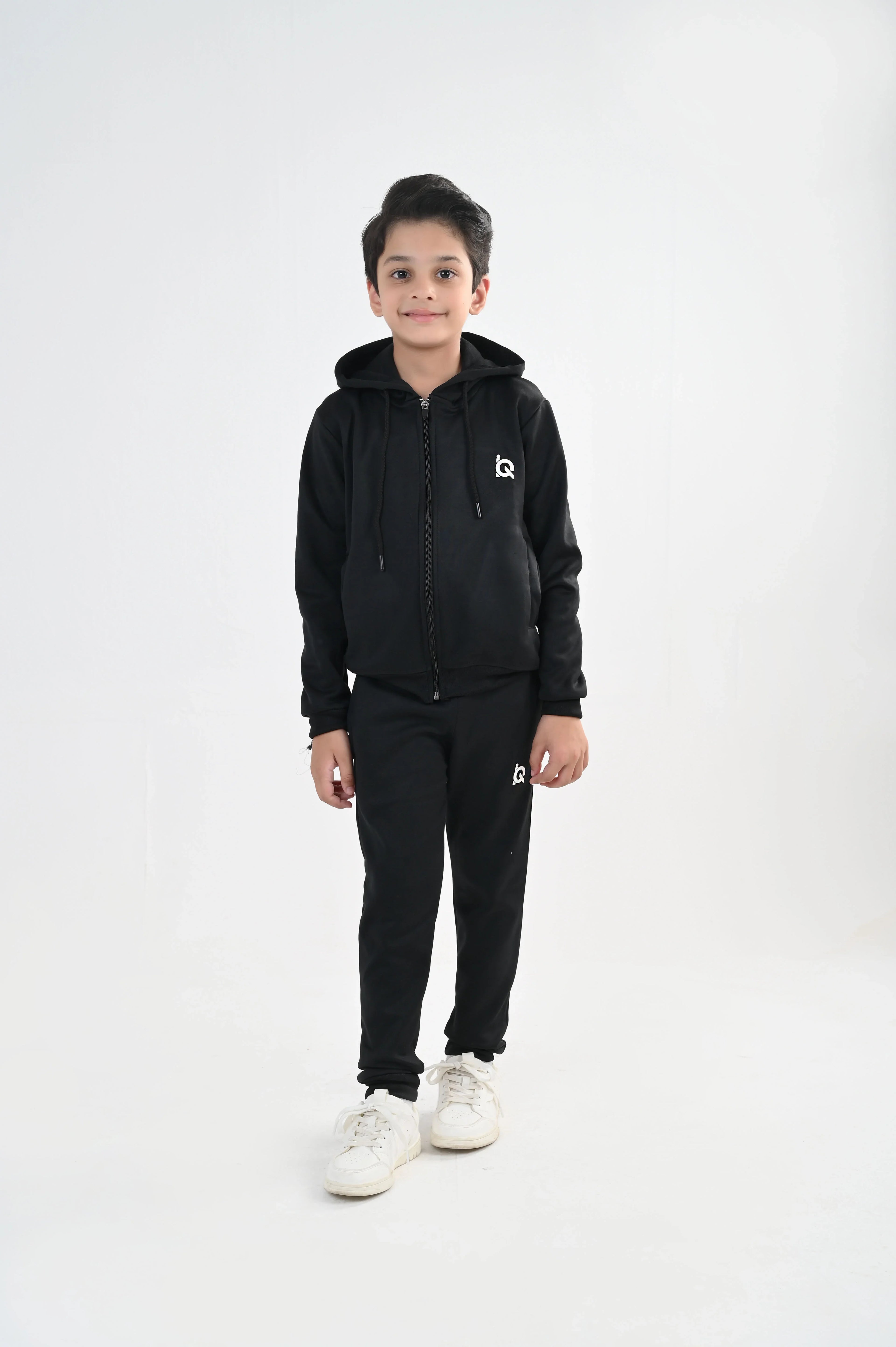 Sleek Black Full-Zip Tracksuit-Unisex Kids