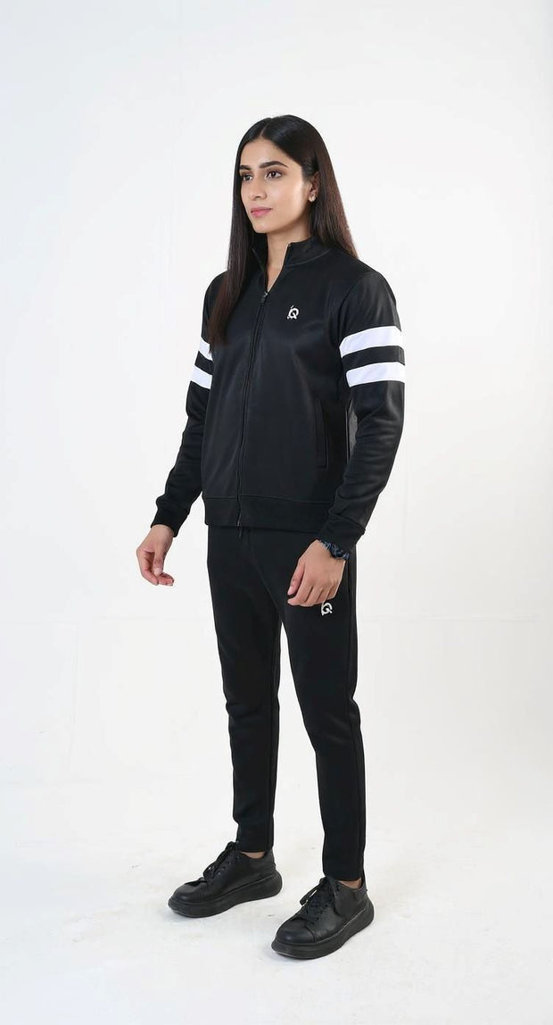W-Contrast Band Zipper Tracksuit