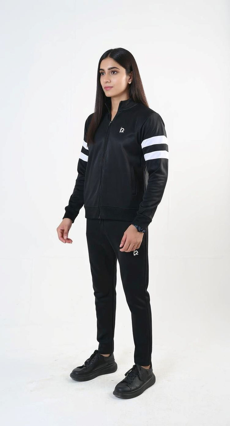 W-Contrast Band Zipper Tracksuit