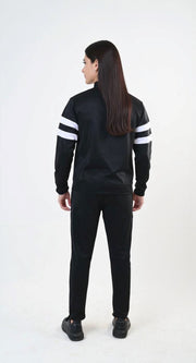 W-Contrast Band Zipper Tracksuit