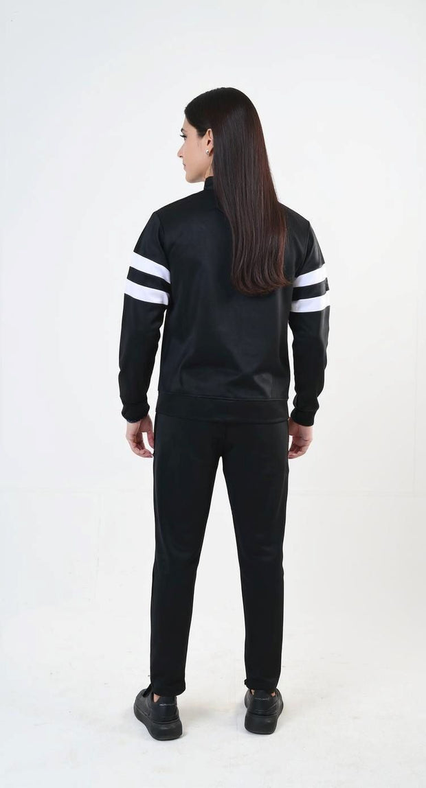 W-Contrast Band Zipper Tracksuit