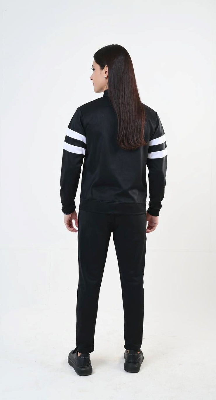 W-Contrast Band Zipper Tracksuit