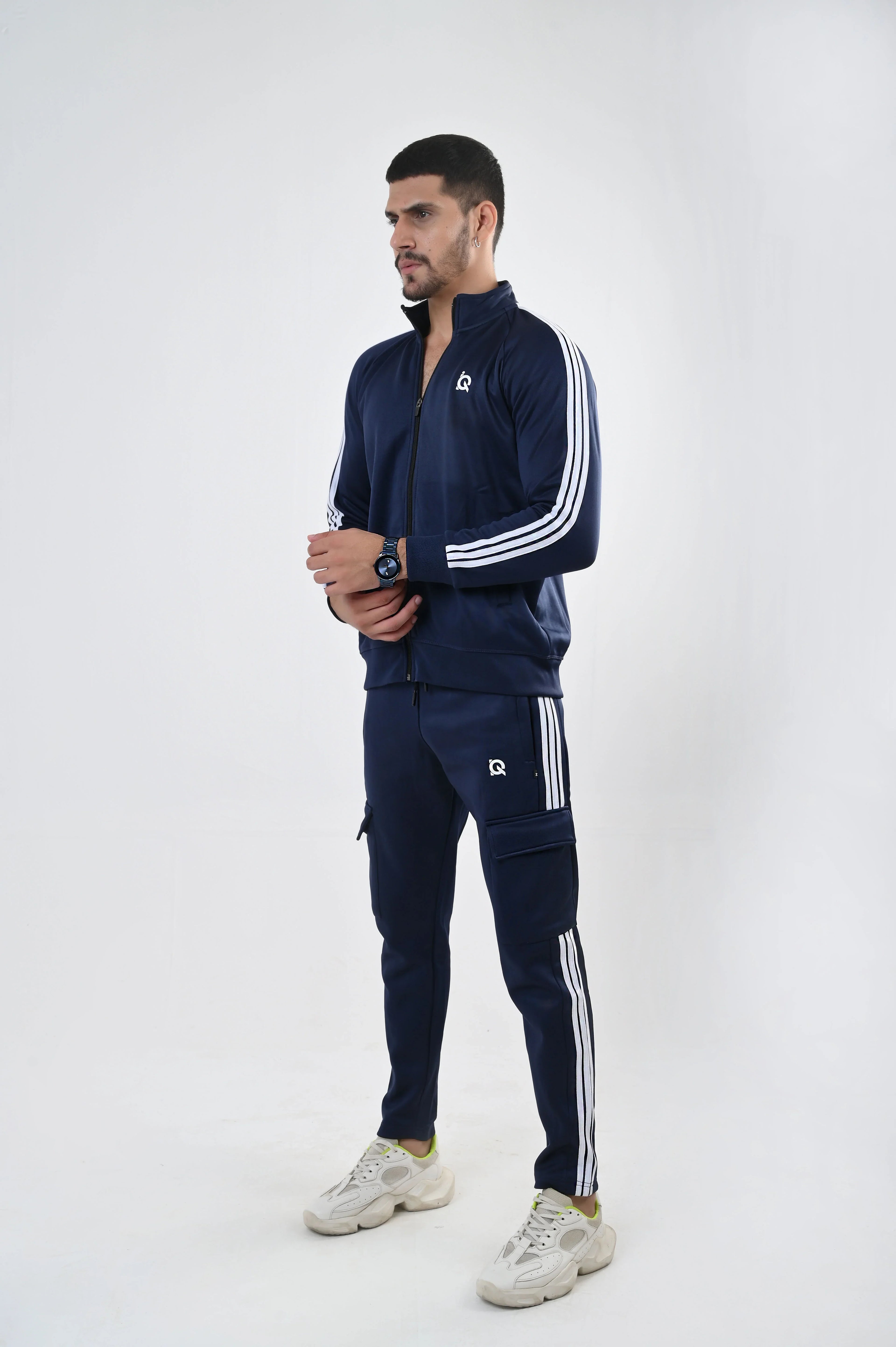 Navy Streak Zipper Tracksuit