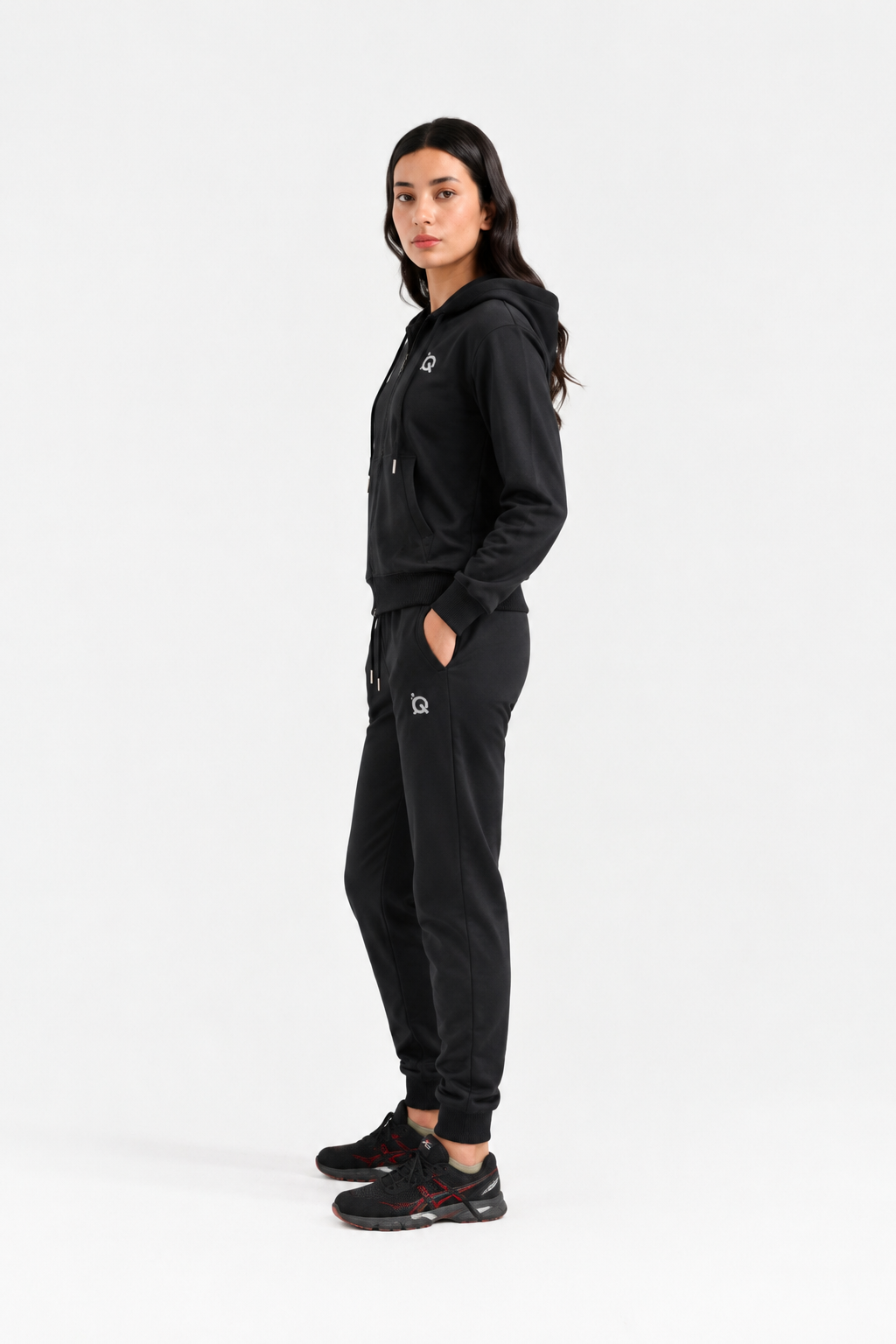 W-Sleek Black Full-Zip Tracksuit