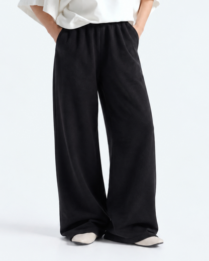 Wide Leg Fleece Trouser - Black
