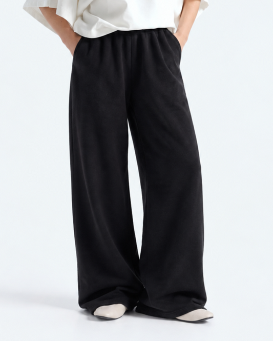 Wide Leg Fleece Trouser - Black