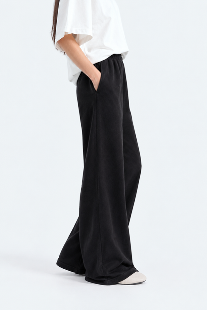 Wide Leg Fleece Trouser - Black