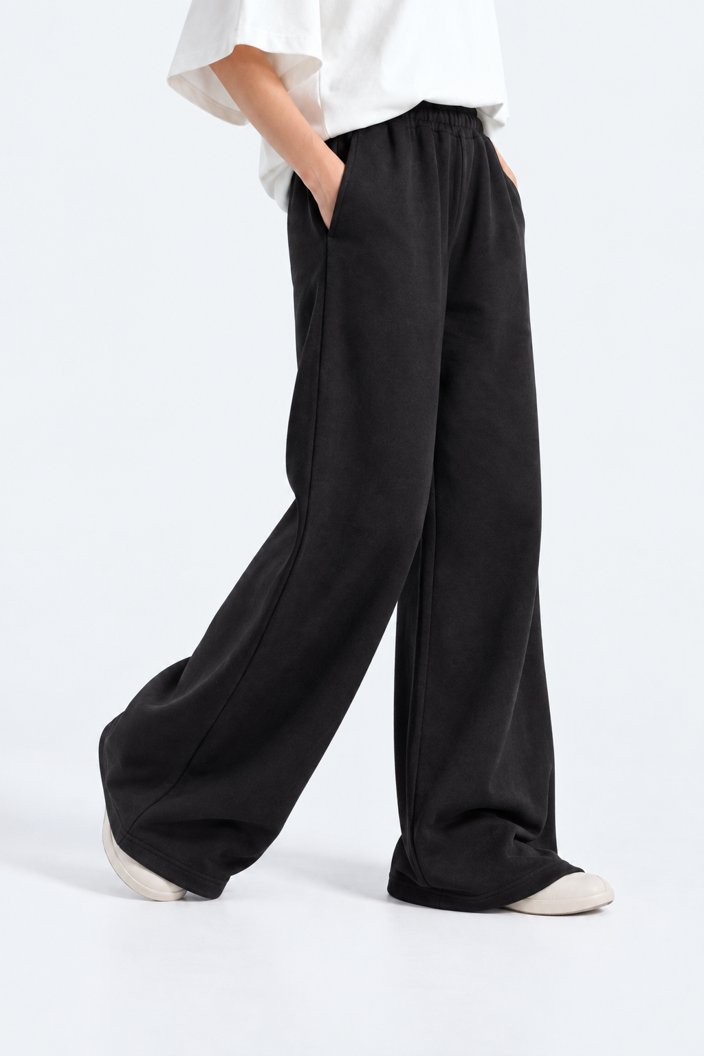 Wide Leg Fleece Trouser - Black