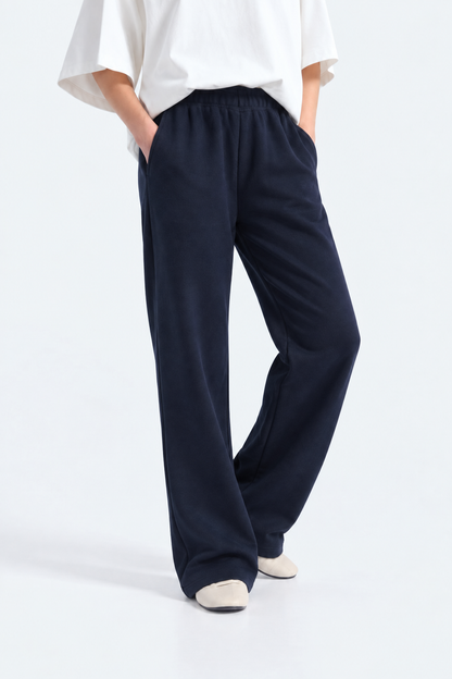Straight Leg Fleece Trouser - Navy