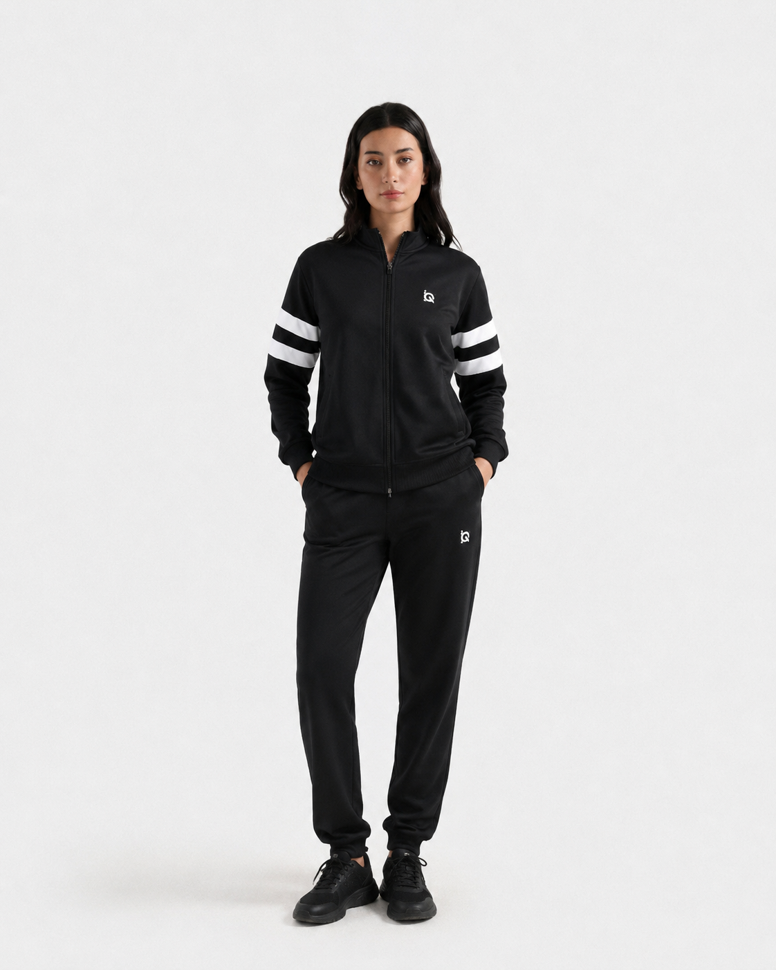 W-Contrast Band Zipper Tracksuit