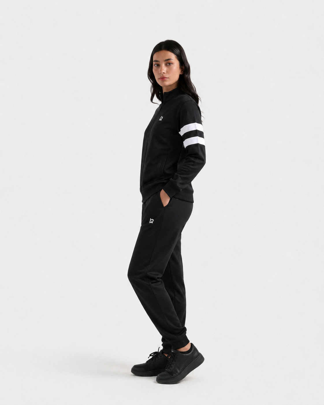 W-Contrast Band Zipper Tracksuit