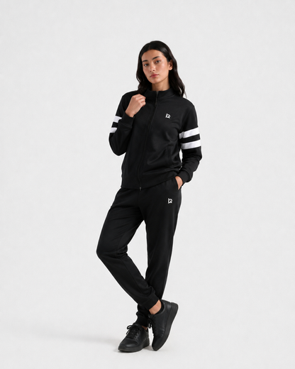 W-Contrast Band Zipper Tracksuit