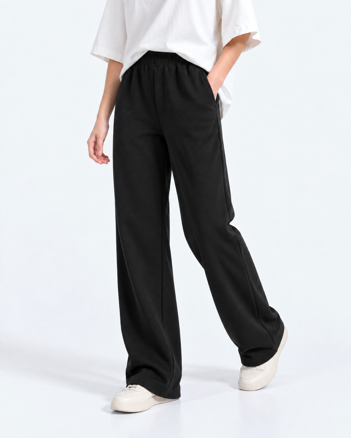 Straight Leg Fleece Trouser - Black