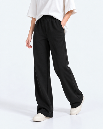 Straight Leg Fleece Trouser - Black