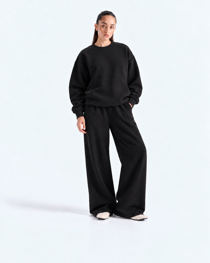 Oversized Crewneck Tracksuit - Black