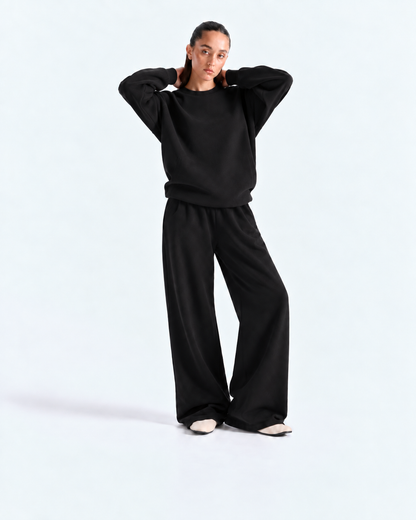 Oversized Crewneck Tracksuit - Black