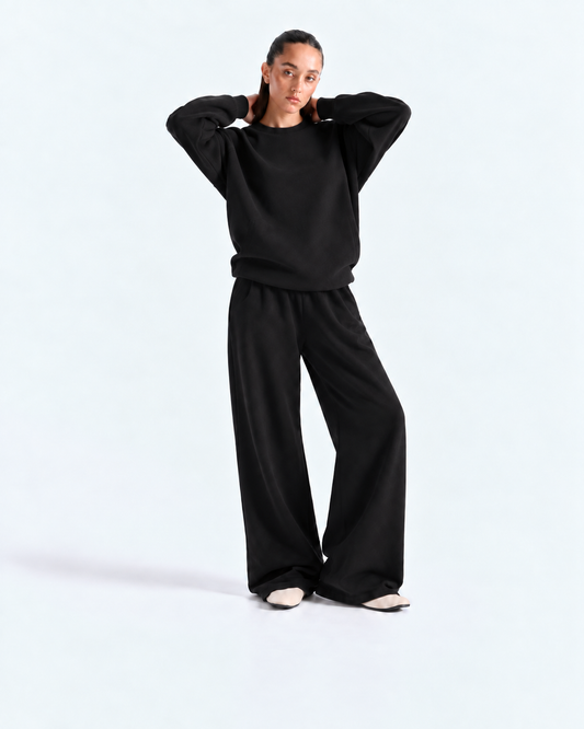Oversized Crewneck Tracksuit - Black