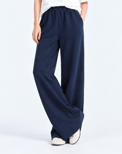 Wide Leg Fleece Trouser - Navy