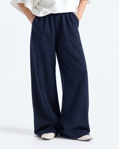 Wide Leg Fleece Trouser - Navy