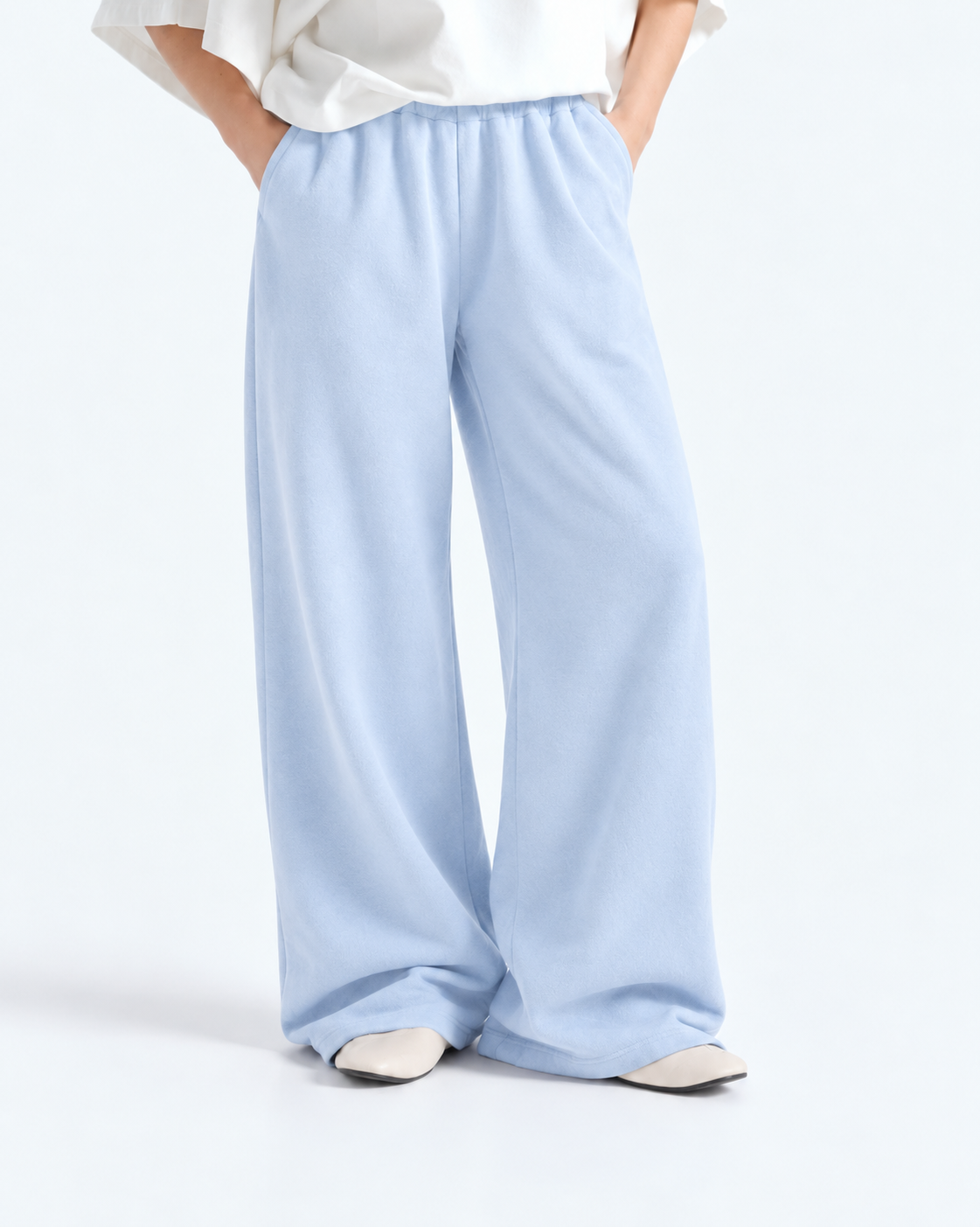 Wide Leg Fleece Trouser - Powder Blue