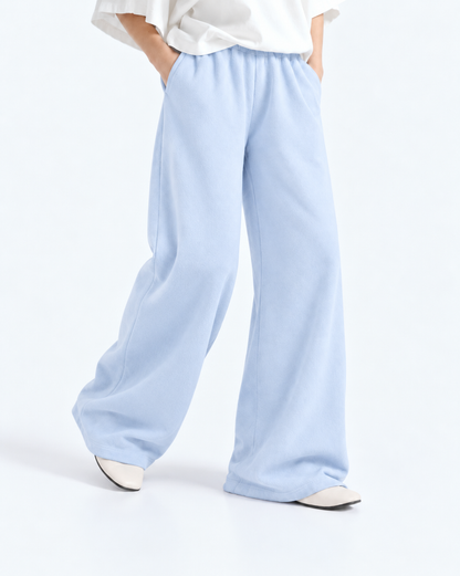 Wide Leg Fleece Trouser - Powder Blue