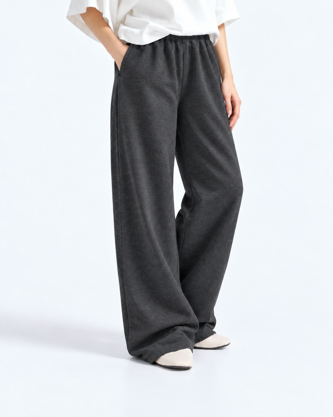 Wide Leg Fleece Trouser - Charcoal Grey