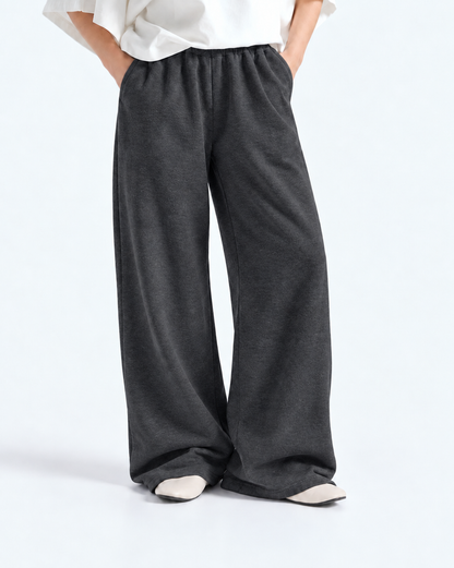 Wide Leg Fleece Trouser - Charcoal Grey