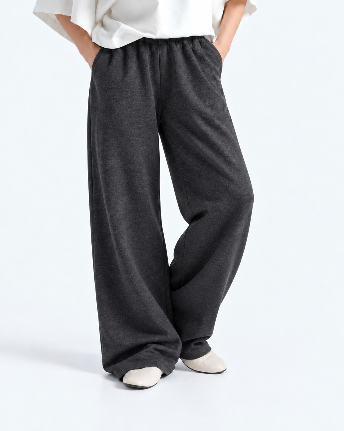 Wide Leg Fleece Trouser - Charcoal Grey