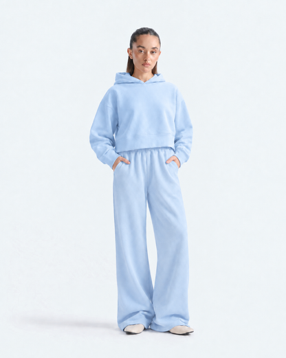 Oversized Cropped Hoodie Tracksuit - Powder Blue