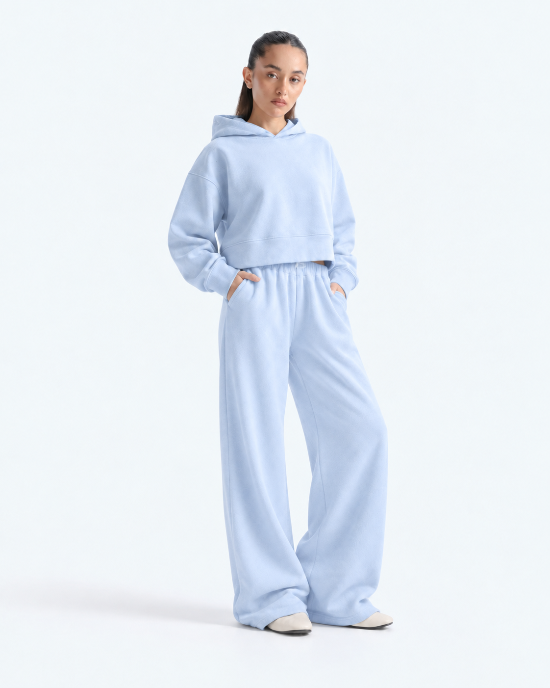 Oversized Cropped Hoodie Tracksuit - Powder Blue