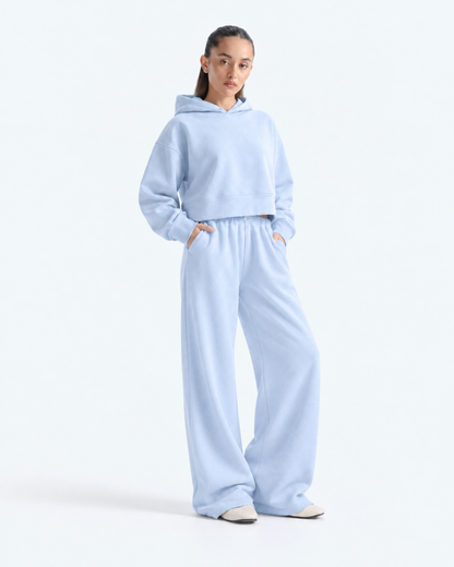Oversized Cropped Hoodie Tracksuit - Powder Blue