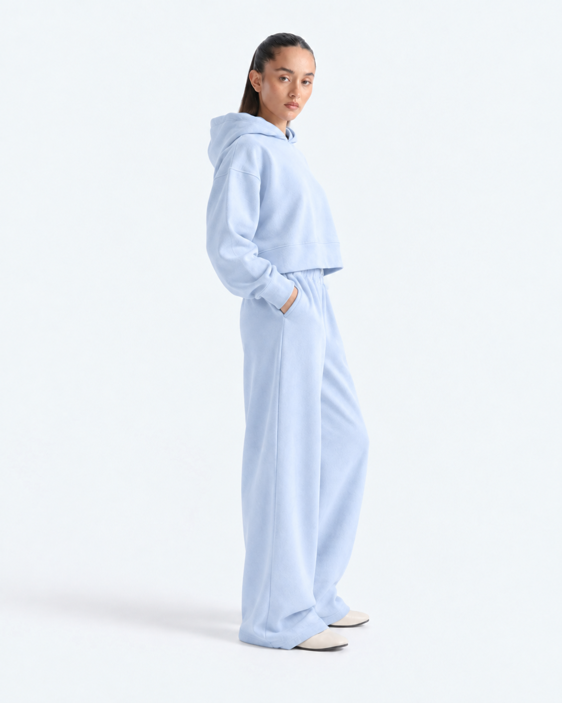 Oversized Cropped Hoodie Tracksuit - Powder Blue