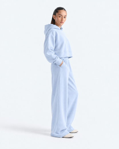Oversized Cropped Hoodie Tracksuit - Powder Blue