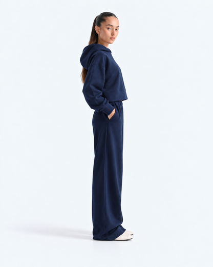 Oversized Cropped Hoodie Tracksuit - Navy