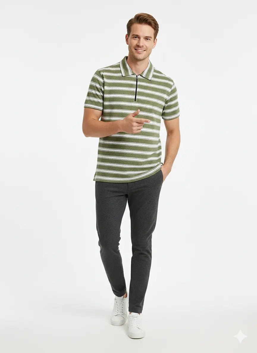 Mocha Line Zip Polo - Green