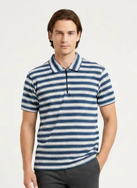 Mocha Line Zip Polo - Blue