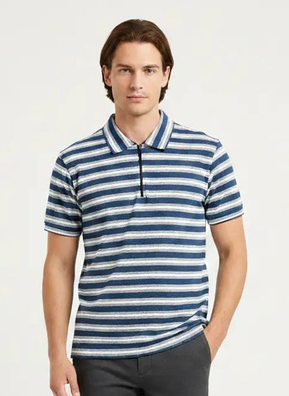 Mocha Line Zip Polo - Blue
