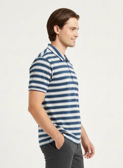 Mocha Line Zip Polo - Blue