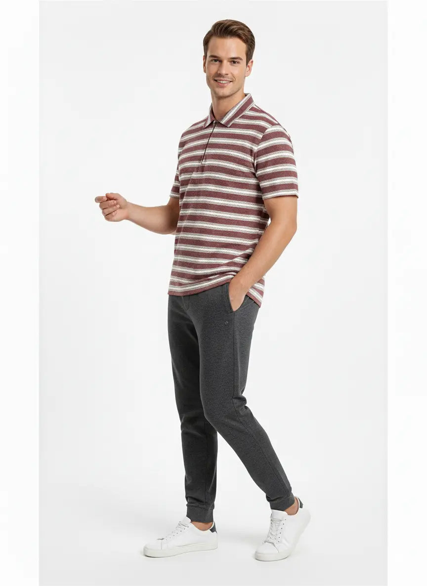 Mocha Line Zip Polo - Maroon