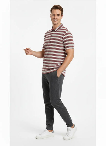 Mocha Line Zip Polo - Maroon