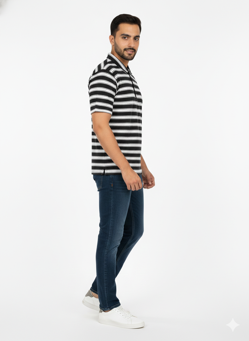 Mocha Line Zip Polo - Black