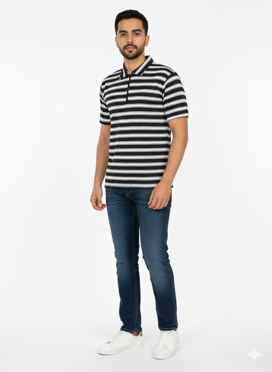 Mocha Line Zip Polo - Black