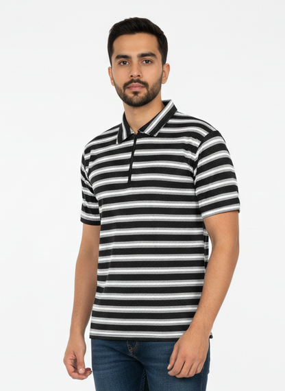 Mocha Line Zip Polo - Black